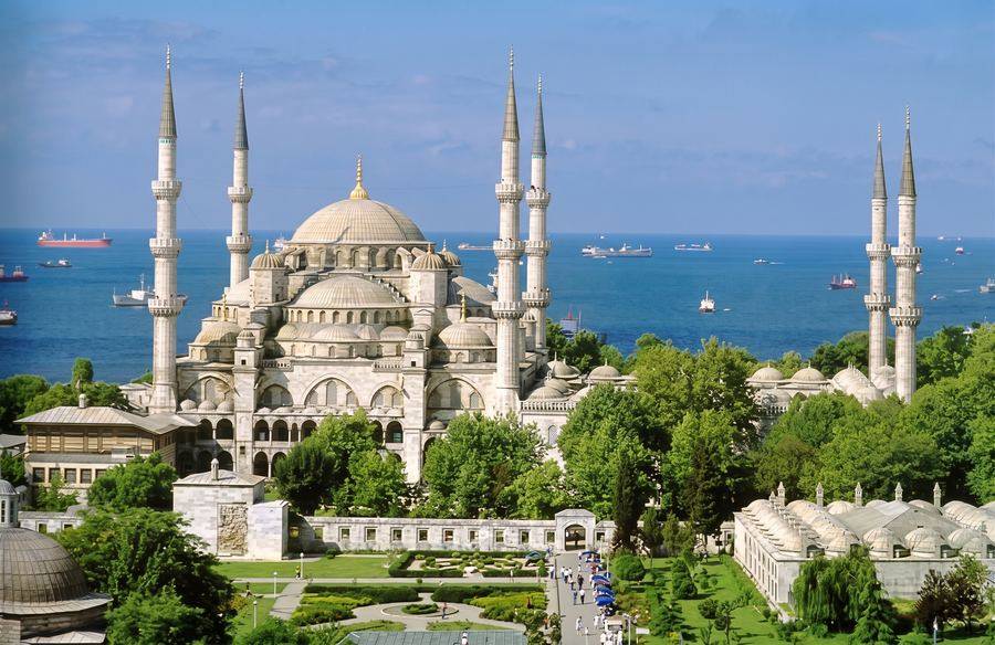 View of Sultan Ahmed Mosque (also known as the Blue Mosque)